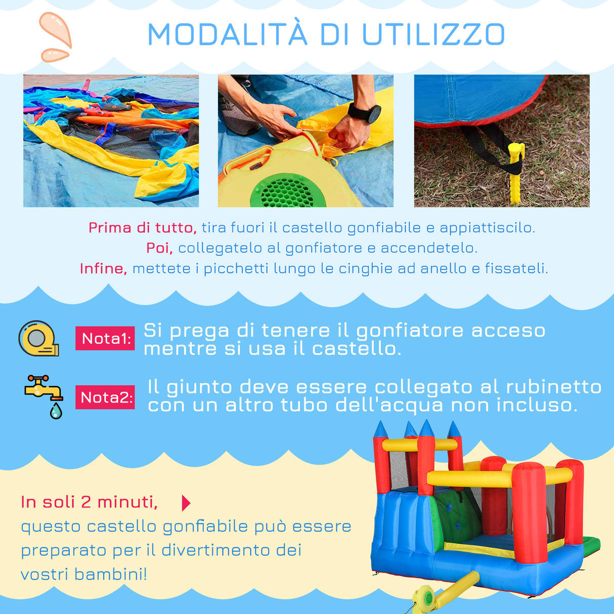 easycomfort gioco gonfiabile per bambini 3 8 anni con scivolo e piscina 330x245x215cm
