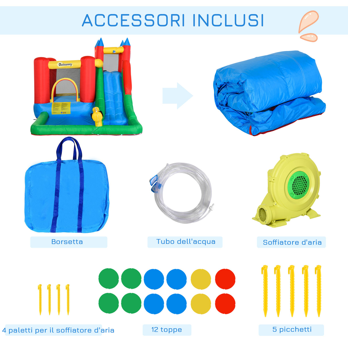 easycomfort gioco gonfiabile per bambini 3 8 anni con scivolo e piscina 330x245x215cm
