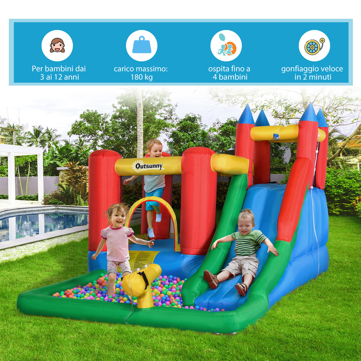 easycomfort gioco gonfiabile per bambini 3 8 anni con scivolo e piscina 330x245x215cm