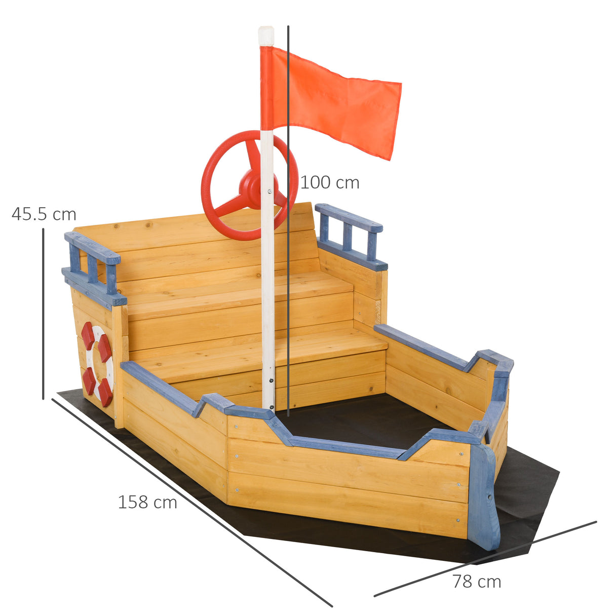 easycomfort easycomfort sabbiera per bambini in legno a forma di nave dei pirati con vano contenitore 158x78x45 5cm