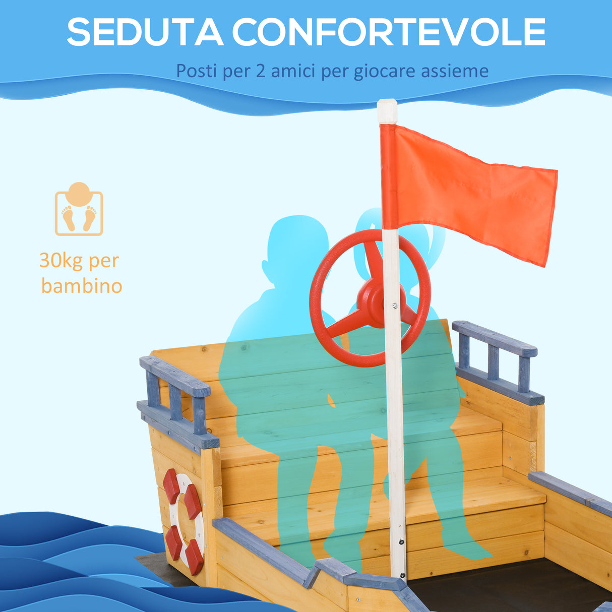 easycomfort easycomfort sabbiera per bambini in legno a forma di nave dei pirati con vano contenitore 158x78x45 5cm