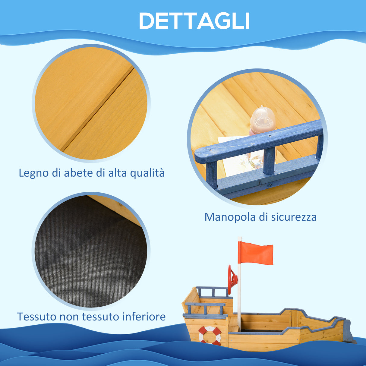 easycomfort easycomfort sabbiera per bambini in legno a forma di nave dei pirati con vano contenitore 158x78x45 5cm