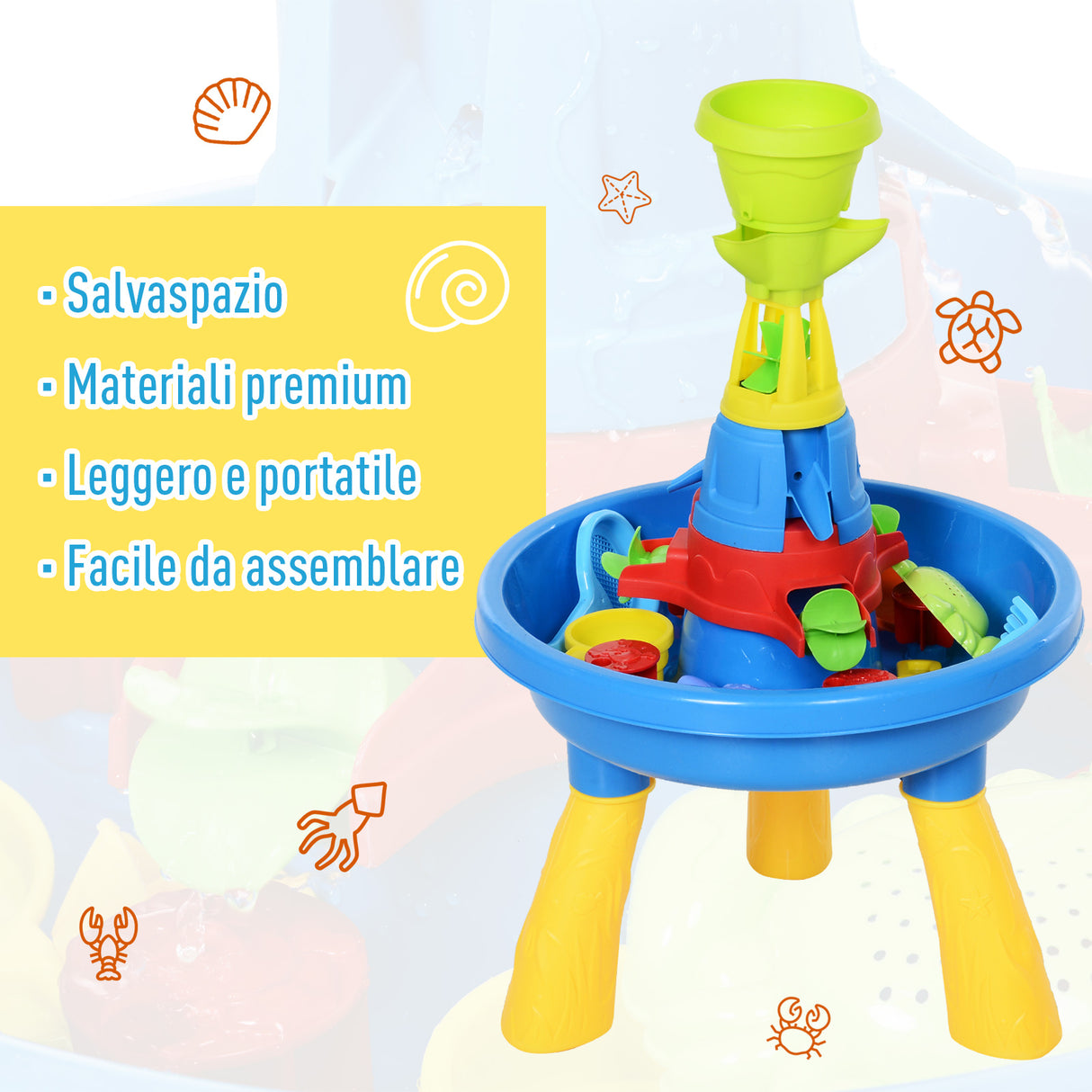 easycomfort easycomfort playset tavolino acqua e sabbia per bambini con 21 accessori set giocattoli tavolo acquatico da spiaggia ed esterni in pp 46x46x72 cm