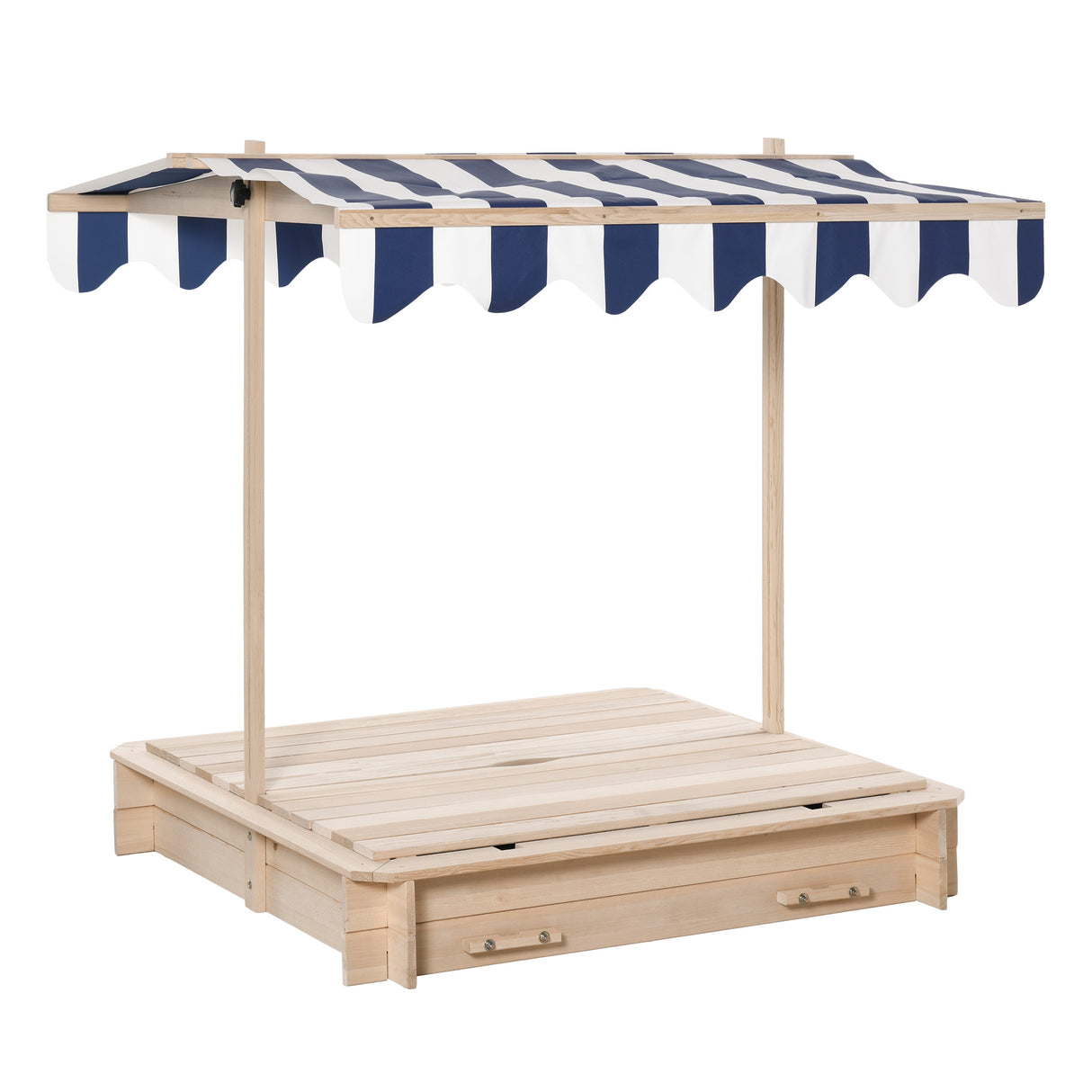 easycomfort easycomfort sabbiera per bambini in legno con tettuccio parasole panca e coperchio 106x106x121cm bianco e blu