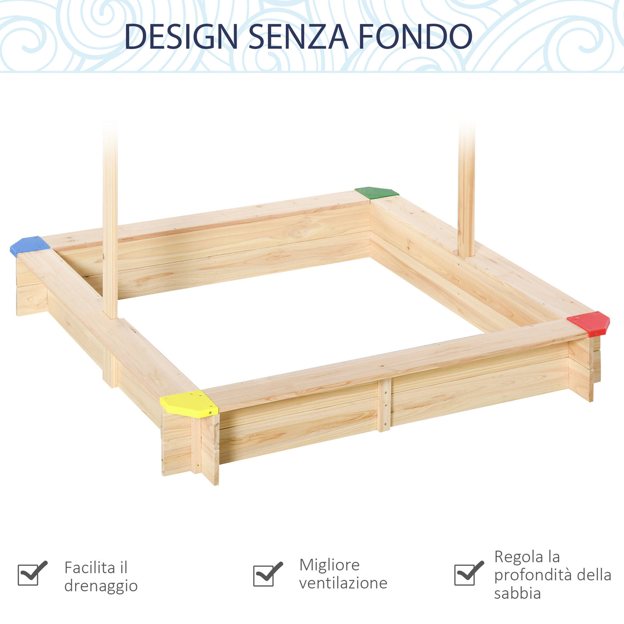 easycomfort easycomfort sabbiera per bambini in legno con panca e tettuccio parasole regolabile 120x120x120cm