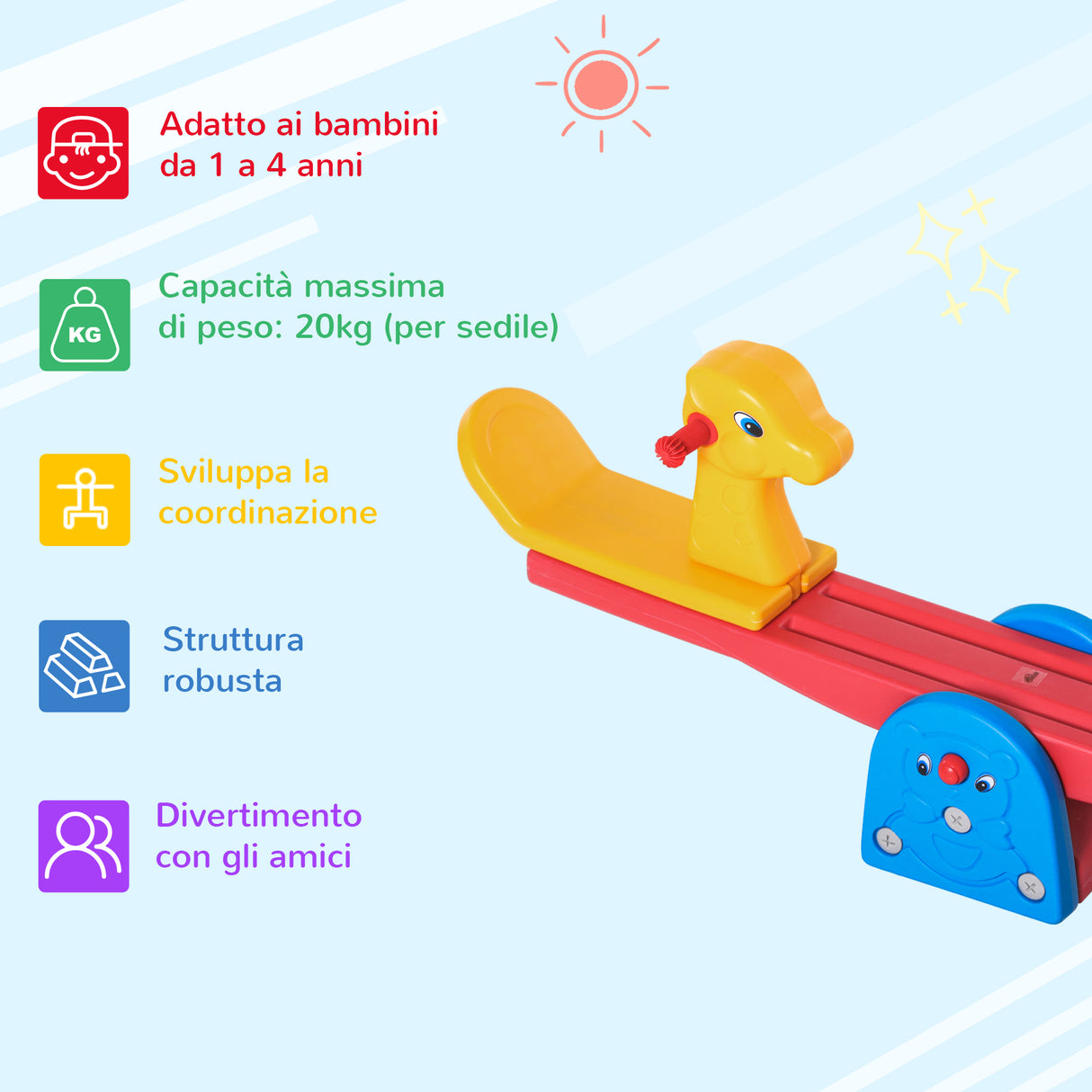easycomfort easycomfort altalena a bilico con maniglie antiscivolo per bambini eta 1 4 anni plastica hdpe atossica 150x32x60cm multicolore