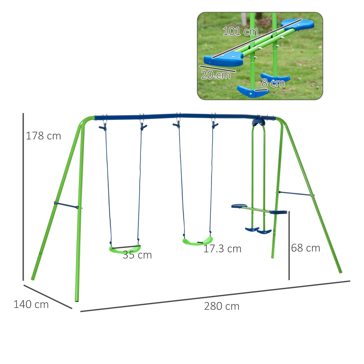 easycomfort easycomfort set altalene da giardino per 4 bambini 1 altalena doppia e 2 altalene singole capacita di peso 45kg altalena 180kg totale 280x140x178cm