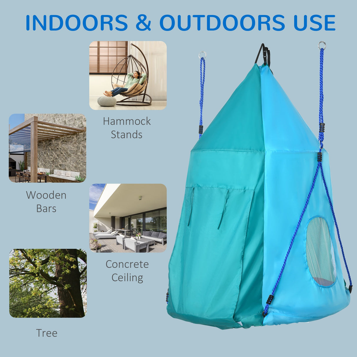 easycomfort easycomfort altalena da giardino con tenda per bambini da 3 8 anni 100cm e corde regolabili blu