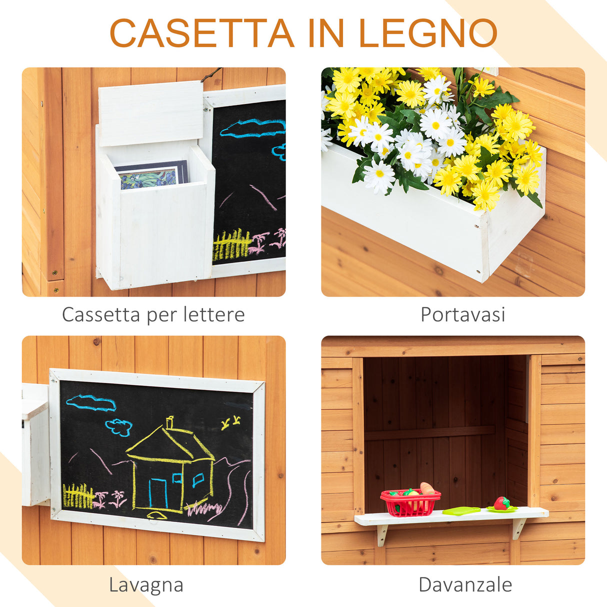 easycomfort easycomfort casetta per bambini in legno da esterno con porta finestre panca portavasi 122x108x135 5cm gialla