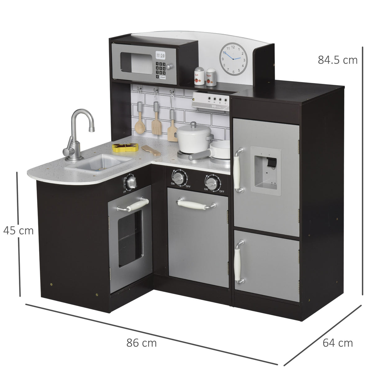 easycomfort easycomfort cucina giocattolo per bambini in legno con 14 accessori forno lavandino frigo e microonde eta 3 anni 86x64x84 5cm argento e marrone