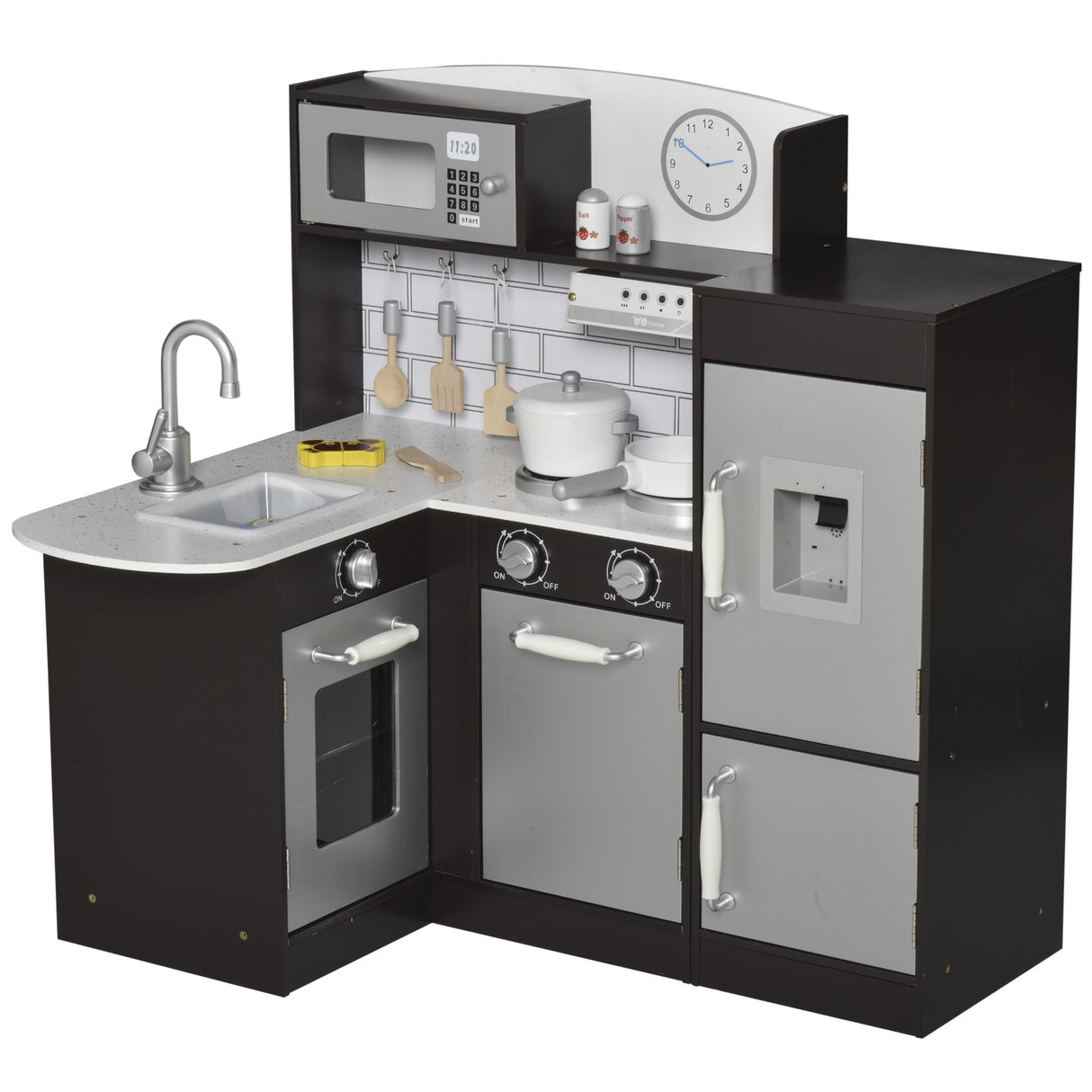 easycomfort easycomfort cucina giocattolo per bambini in legno con 14 accessori forno lavandino frigo e microonde eta 3 anni 86x64x84 5cm argento e marrone
