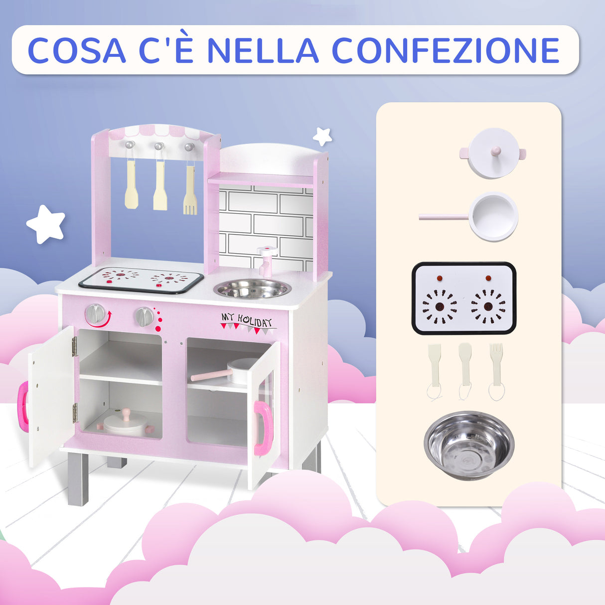 easycomfort easycomfort cucina giocattolo per bambini 3 anni con 5 accessori inclusi gioco con suoni realistici armadietto 55x30x80cm rosa