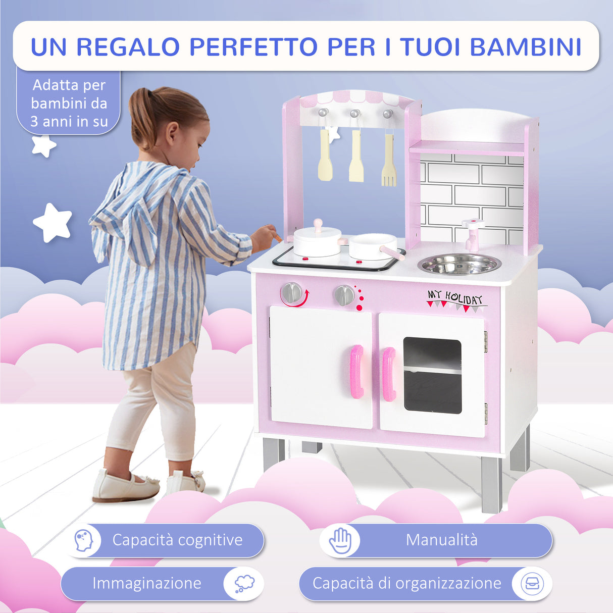 easycomfort easycomfort cucina giocattolo per bambini 3 anni con 5 accessori inclusi gioco con suoni realistici armadietto 55x30x80cm rosa