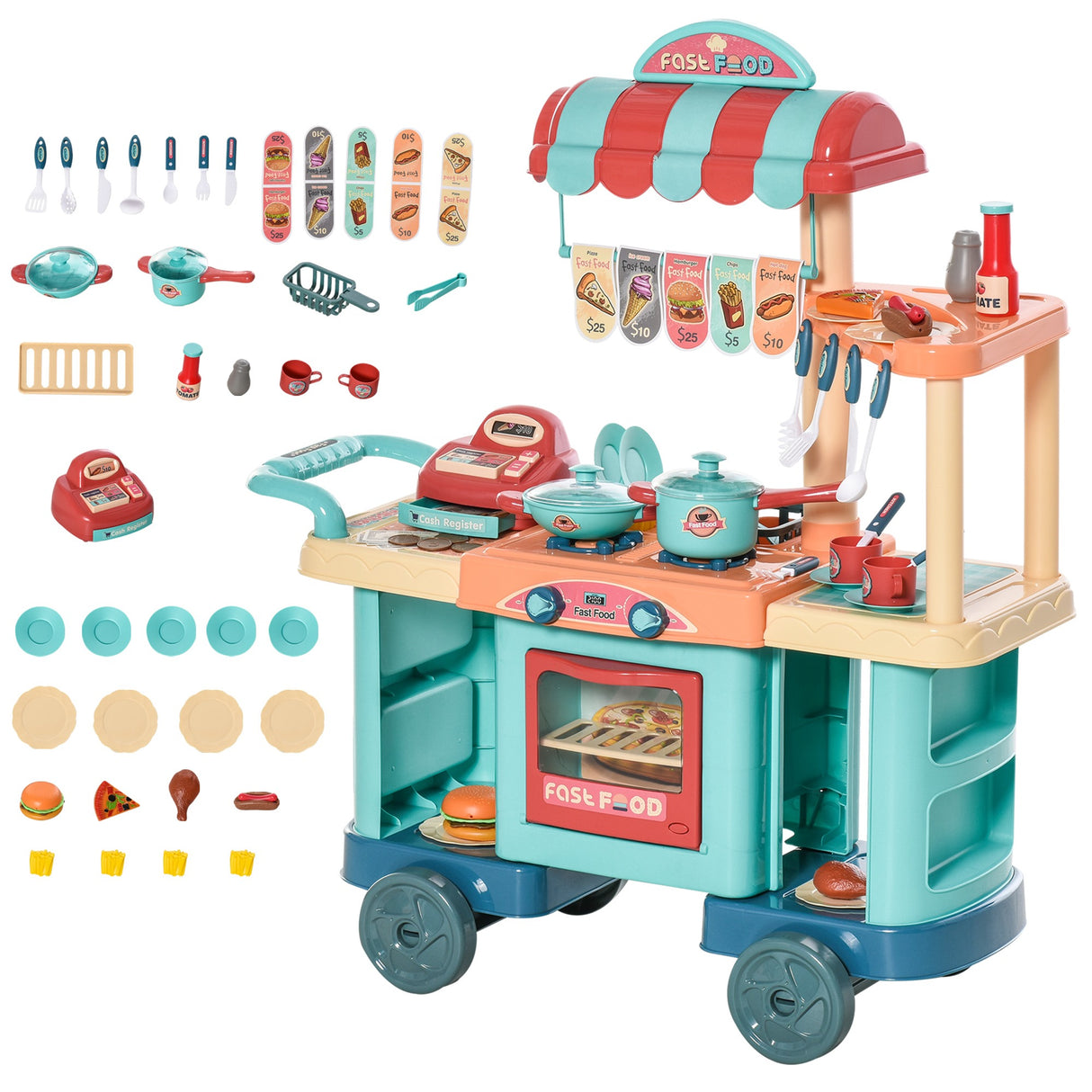 easycomfort easycomfort cucina giocattolo per bambini 3 6 anni caffetteria ristorante con 50 accessori inclusi 79 5 x 33 x 90 5cm