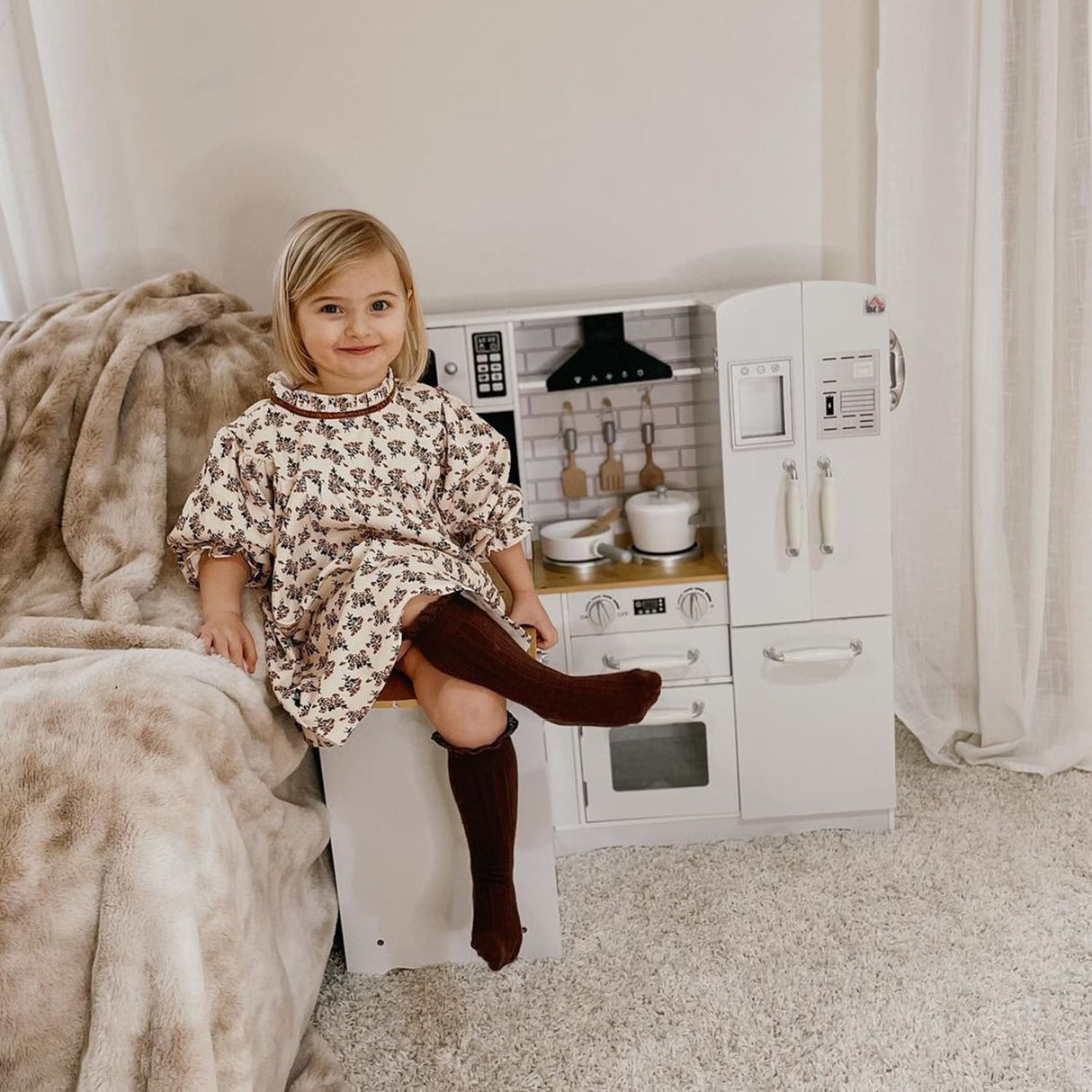 easycomfort easycomfort cucina giocattolo per bambini 3 6 anni in legno con suoni 14 accessori forno lavandino e frigo 82x65x87cm bianco