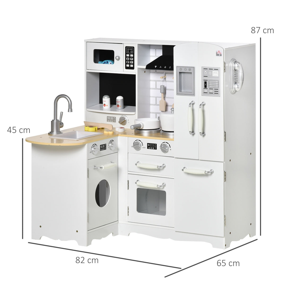 easycomfort easycomfort cucina giocattolo per bambini 3 6 anni in legno con suoni 14 accessori forno lavandino e frigo 82x65x87cm bianco