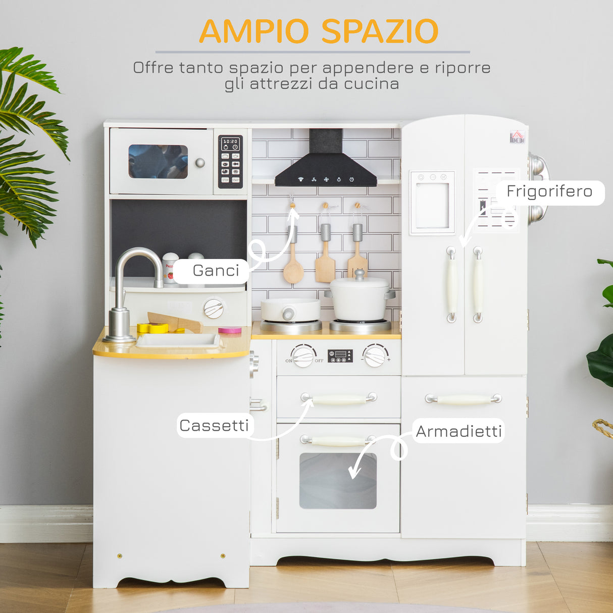 easycomfort easycomfort cucina giocattolo per bambini 3 6 anni in legno con suoni 14 accessori forno lavandino e frigo 82x65x87cm bianco