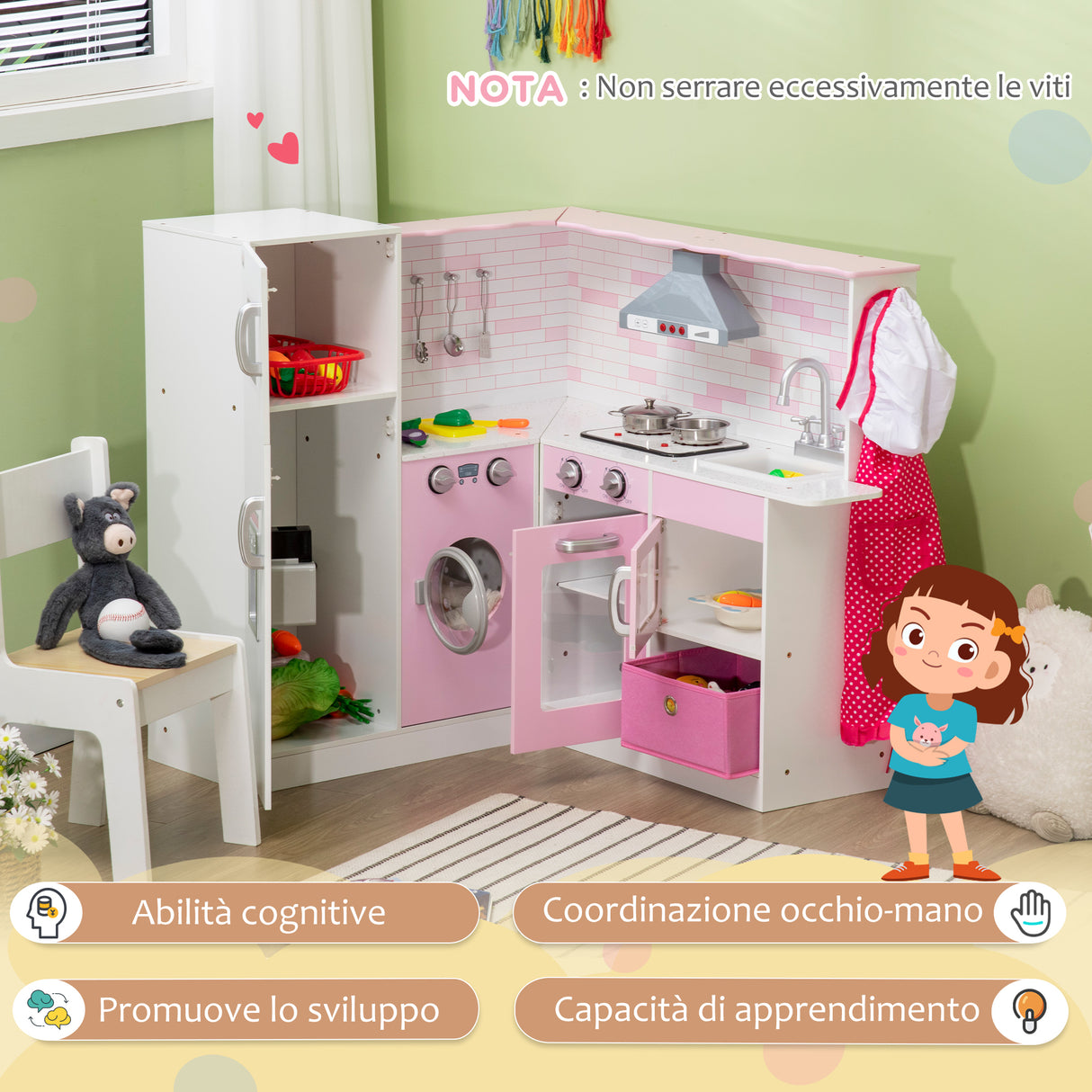 easycomfort easycomfort cucina giocattolo per bambini 3 6 anni con luci e utensili da cucina realistici in mdf e pp 84x93 5x85 cm