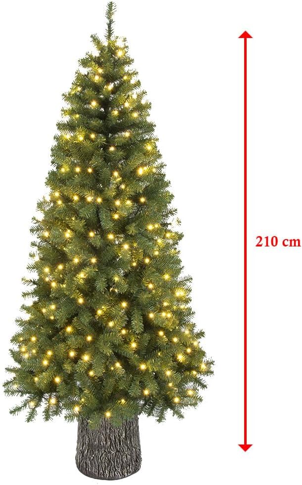 le stelle albero di natale artificiale verde h 210cm x l 102cm pino super folto con 280 luci led incorporate e base effetto legno