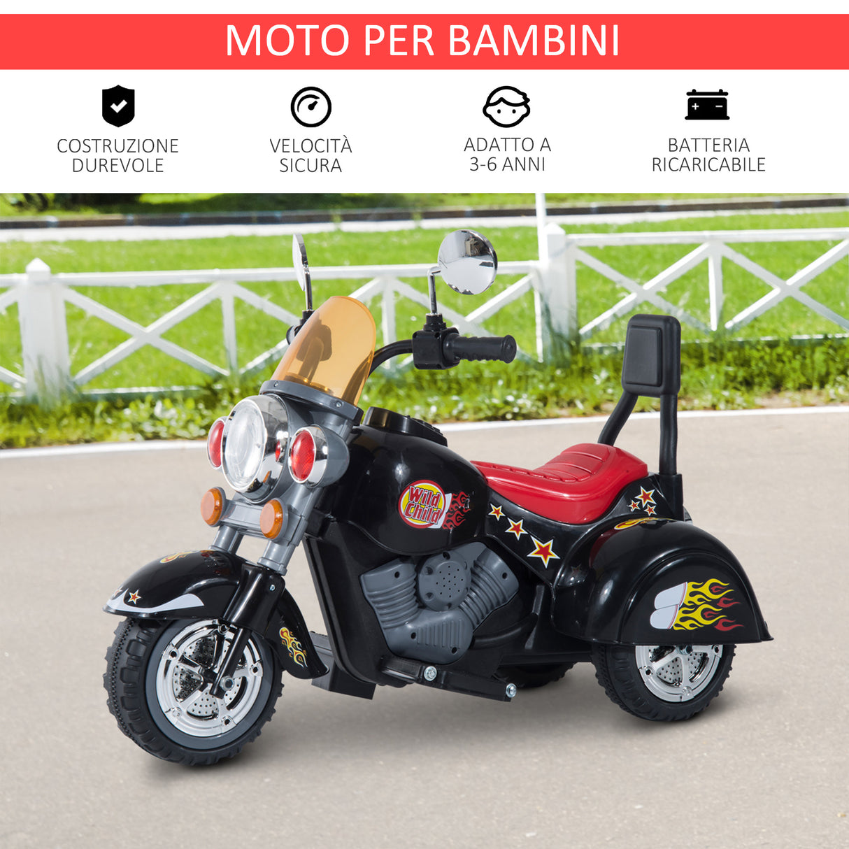 easycomfort easycomfort moto elettrica per bambini con 3 ruote 6v nero