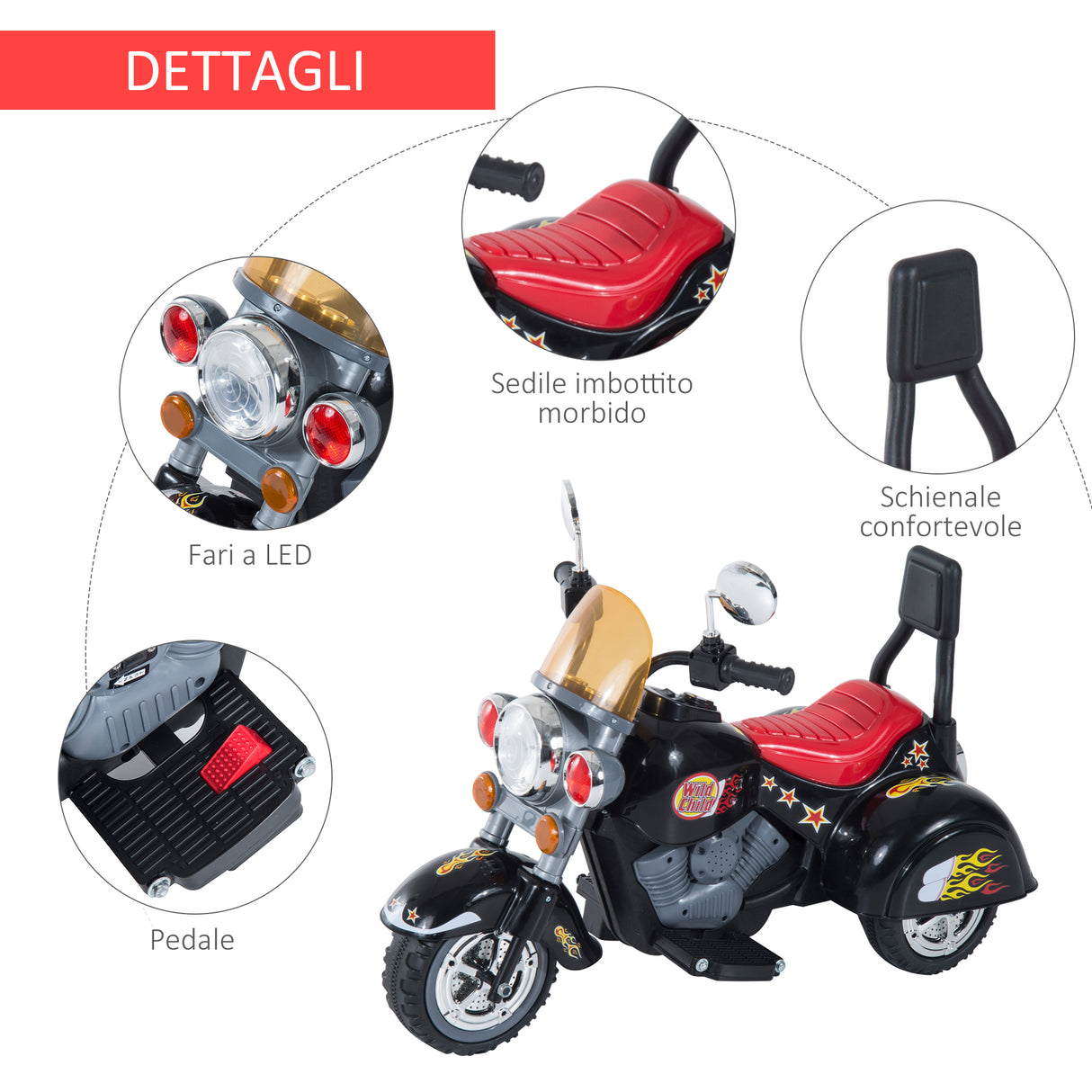 easycomfort easycomfort moto elettrica per bambini con 3 ruote 6v nero