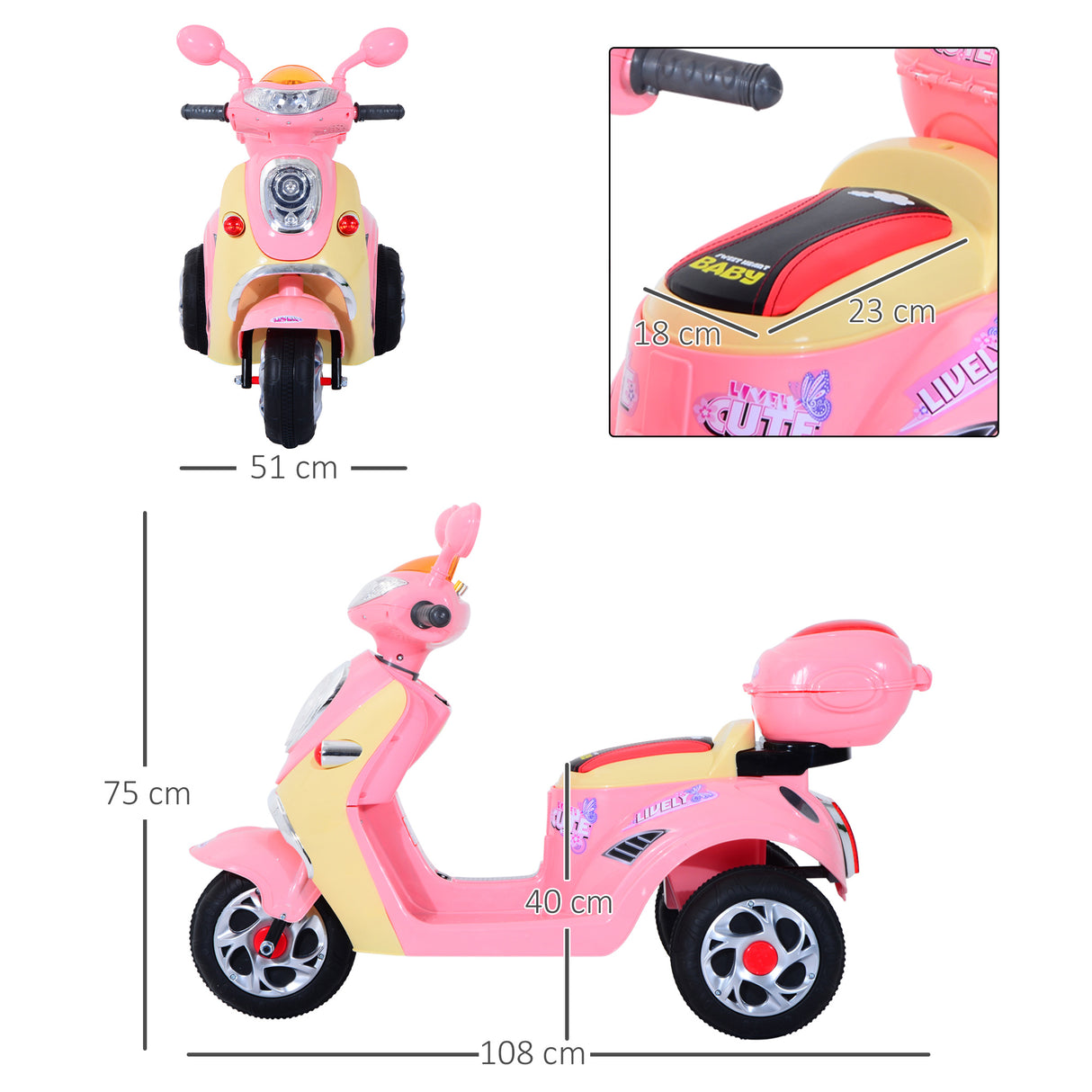 easycomfort easycomfort motorino per bambini triciclo elettrico per bambine 6v con luci e musica rosa