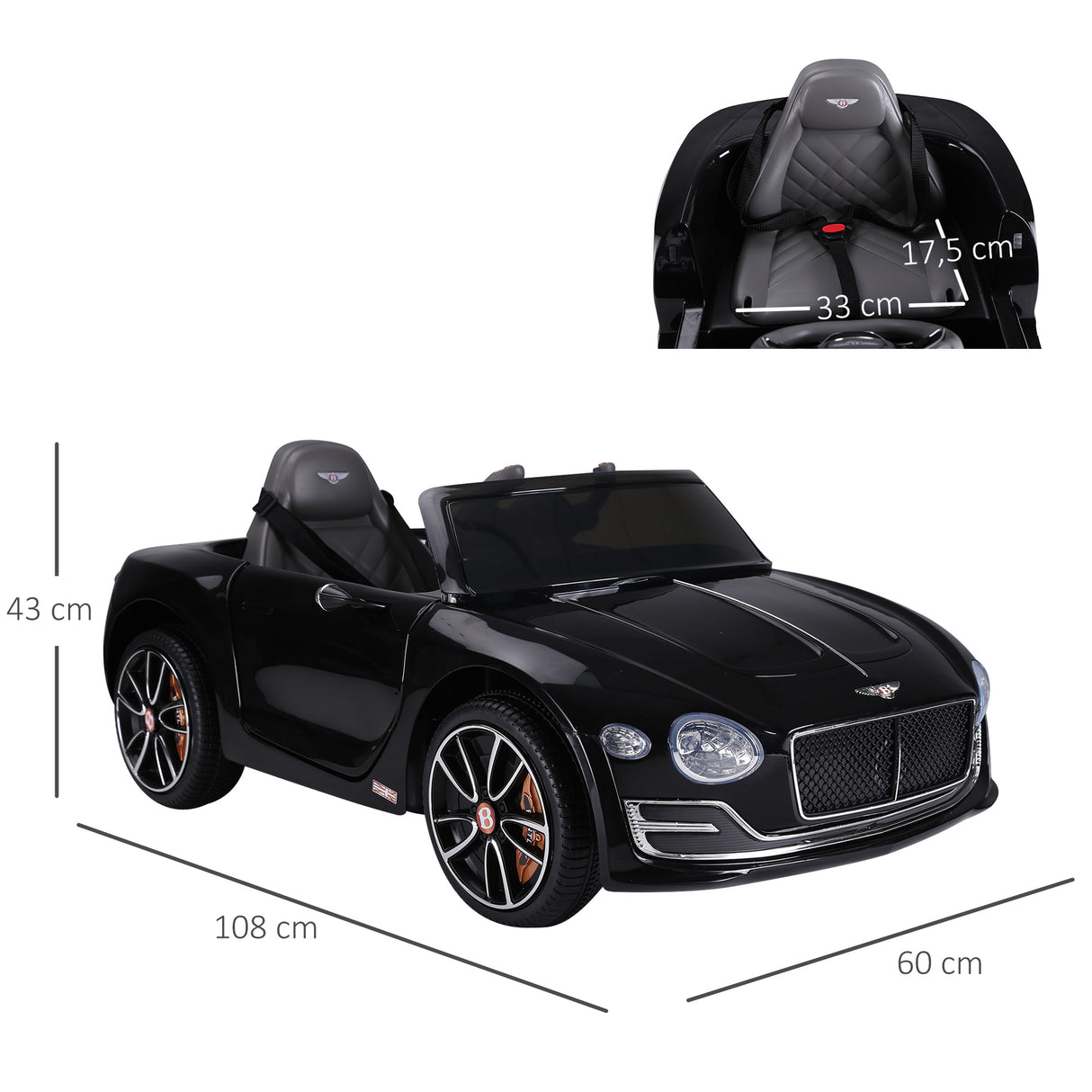 easycomfort easycomfort macchina elettrica per bambini bentley con 2 portiere guida manuale e telecomando fari e suoni 108x60x43cm nero