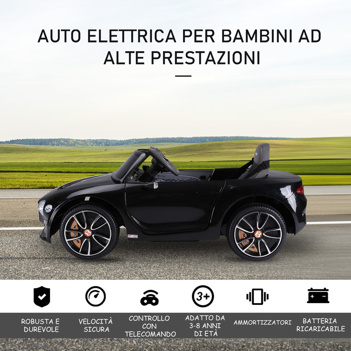 easycomfort easycomfort macchina elettrica per bambini bentley con 2 portiere guida manuale e telecomando fari e suoni 108x60x43cm nero
