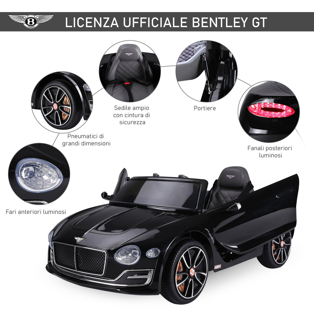 easycomfort easycomfort macchina elettrica per bambini bentley con 2 portiere guida manuale e telecomando fari e suoni 108x60x43cm nero