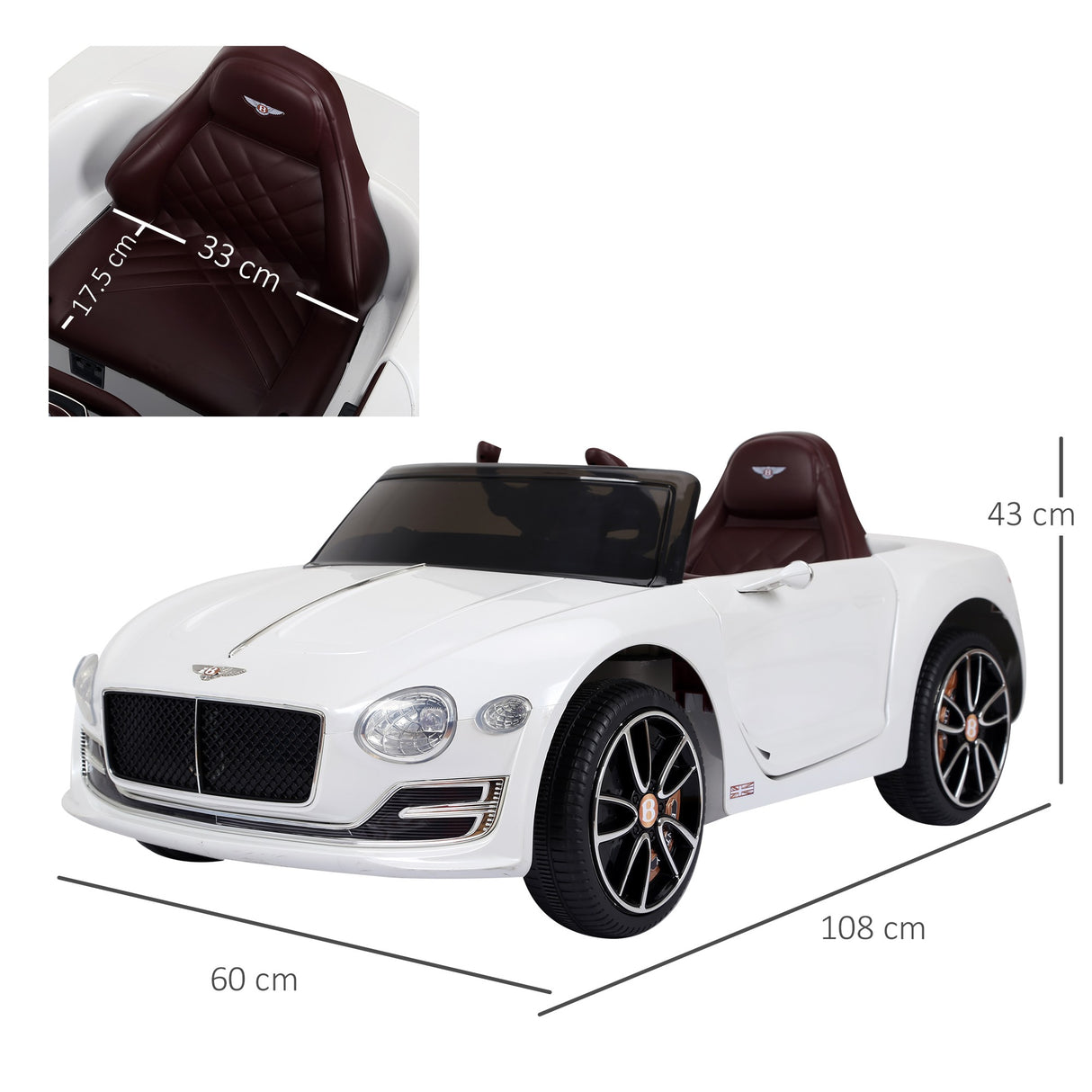 easycomfort easycomfort macchina elettrica per bambini bentley con 2 portiere guida manuale e telecomando fari e suoni 108x60x43cm bianco