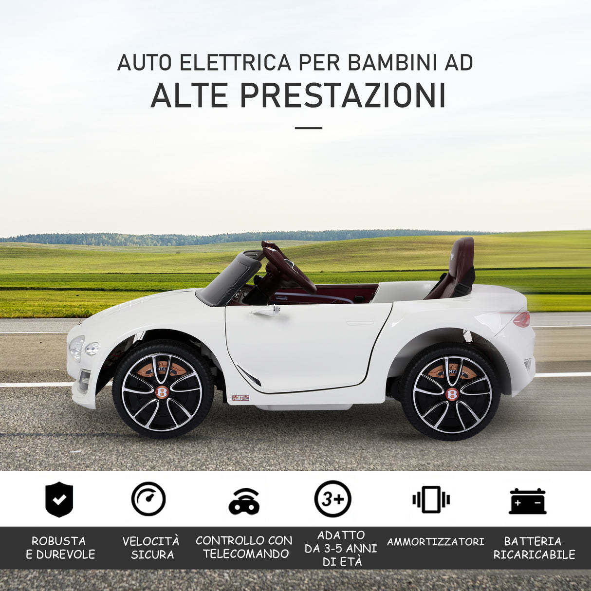 easycomfort easycomfort macchina elettrica per bambini bentley con 2 portiere guida manuale e telecomando fari e suoni 108x60x43cm bianco