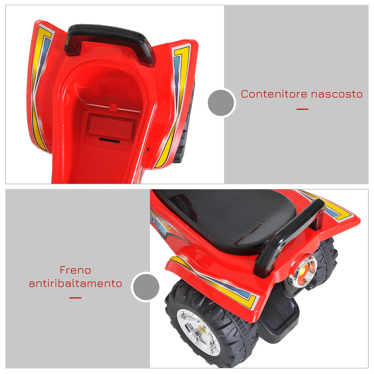 easycomfort easycomfort quad giocattolo per bambini con clacson musica e luci 60x38x42 cm in pp rosso