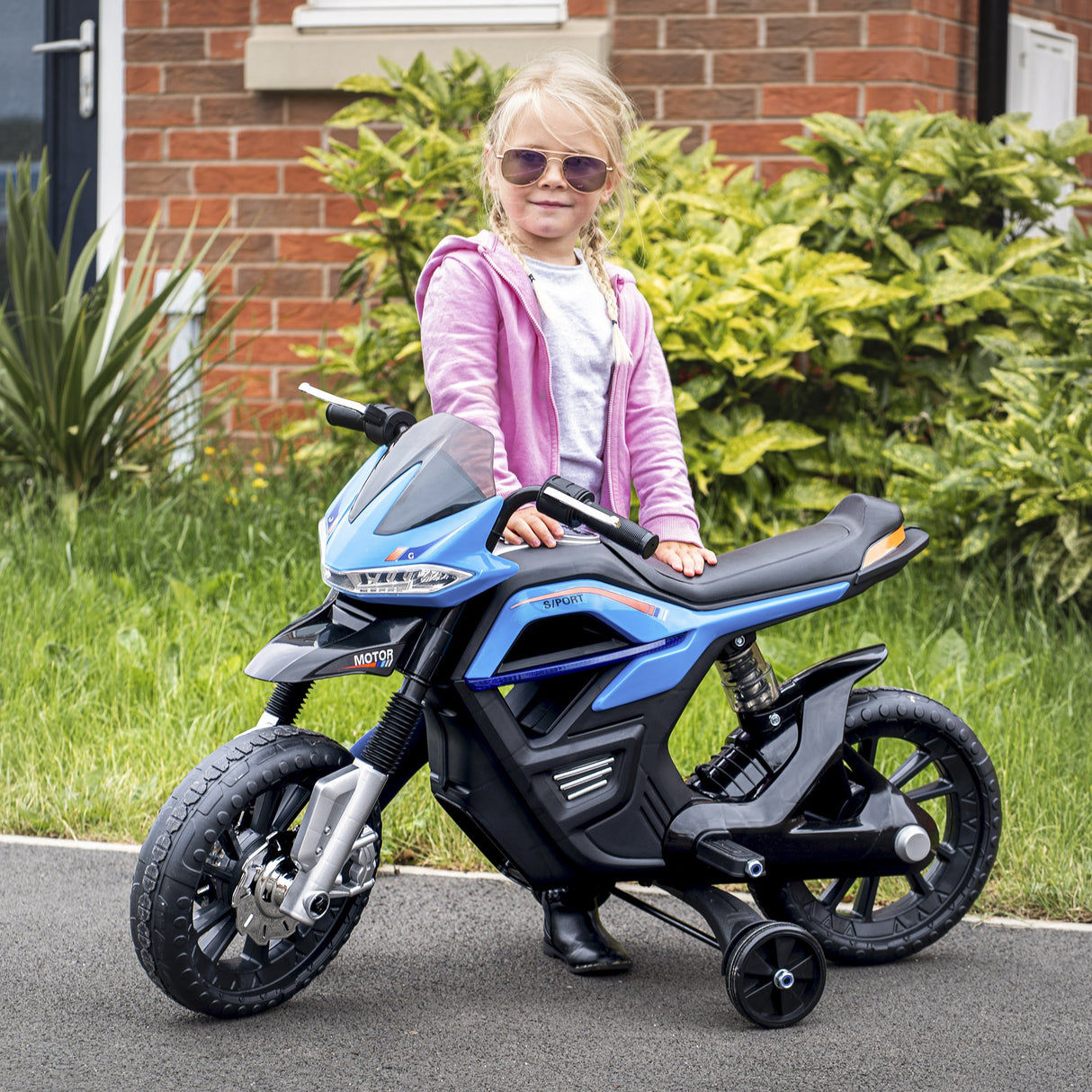 easycomfort easycomfort moto elettrica per bambini da 6v con rotelle e fari in pp e metallo 105x52 3x62 3 cm azzurro e nero