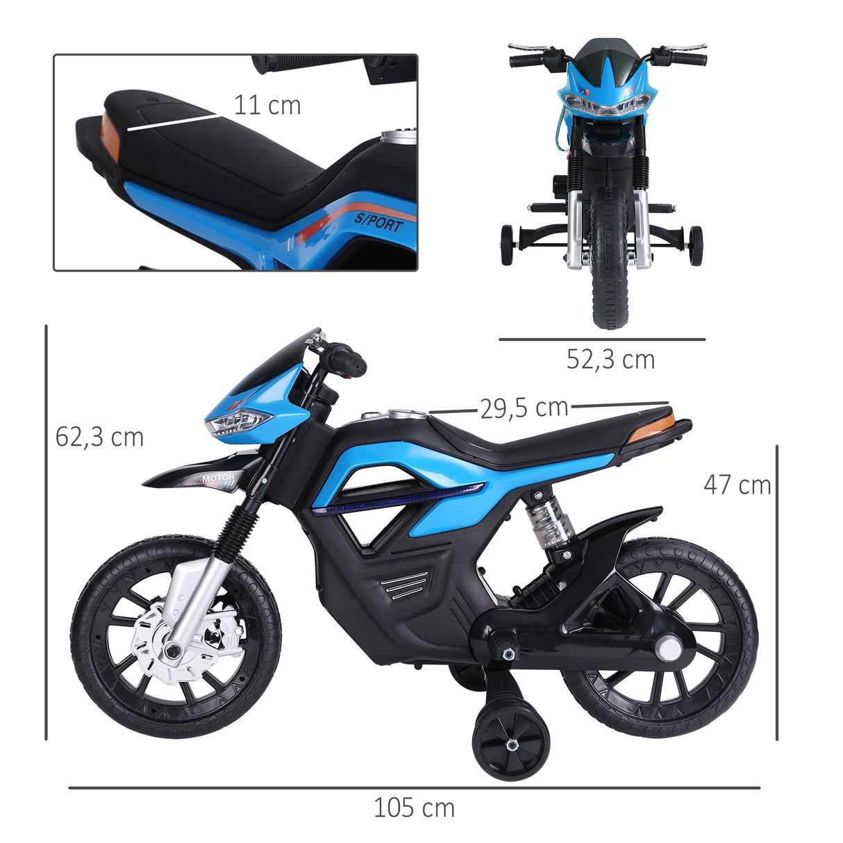 easycomfort easycomfort moto elettrica per bambini da 6v con rotelle e fari in pp e metallo 105x52 3x62 3 cm azzurro e nero