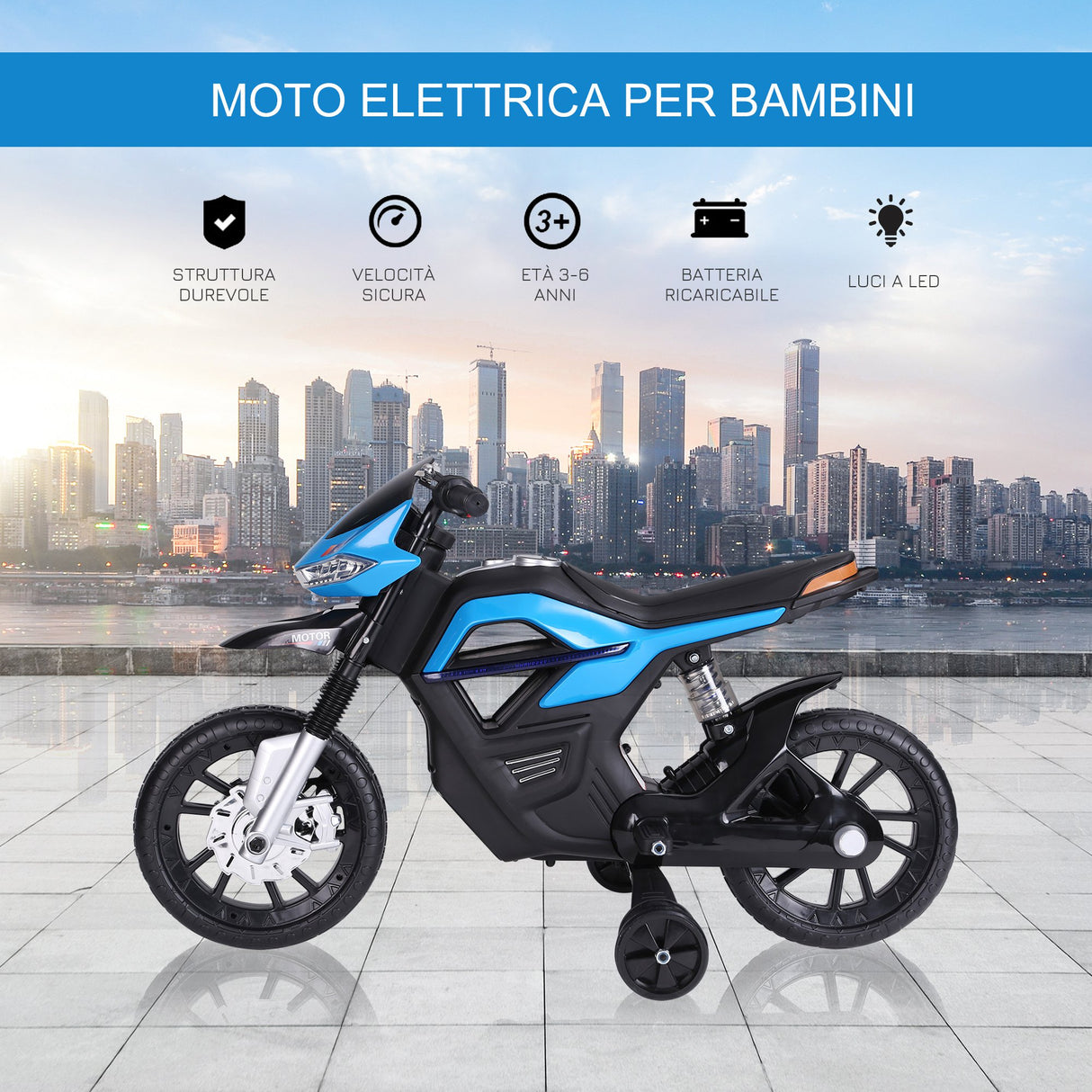 easycomfort easycomfort moto elettrica per bambini da 6v con rotelle e fari in pp e metallo 105x52 3x62 3 cm azzurro e nero