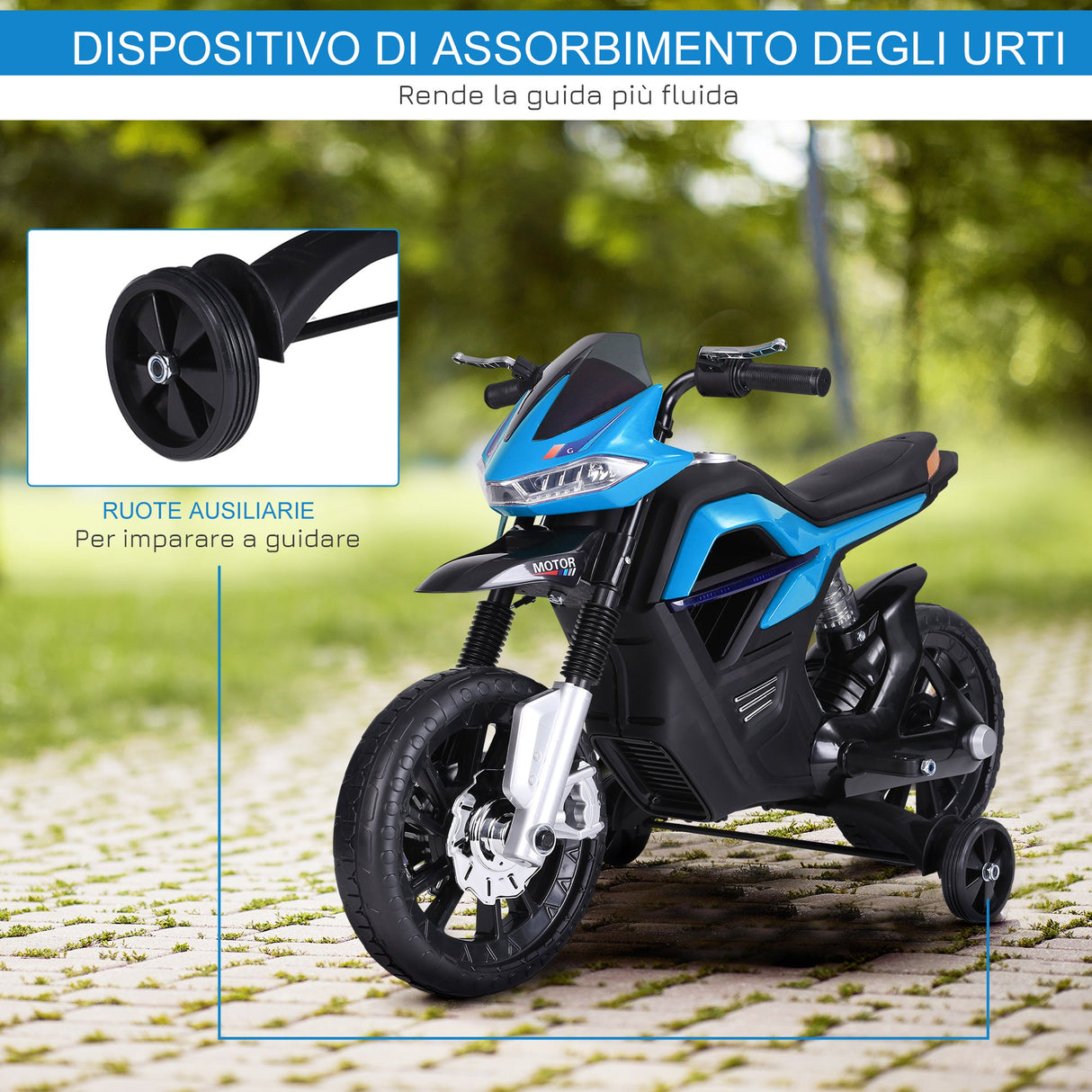 easycomfort easycomfort moto elettrica per bambini da 6v con rotelle e fari in pp e metallo 105x52 3x62 3 cm azzurro e nero
