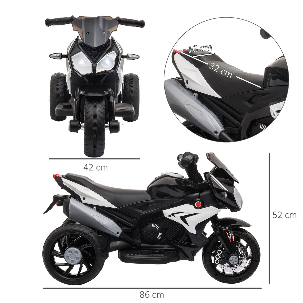 easycomfort easycomfort moto elettrica per bambini 3 5 anni max 25kg con luci musica batteria 6v e velocita 3kmh 86cmx42cmx52cm nera