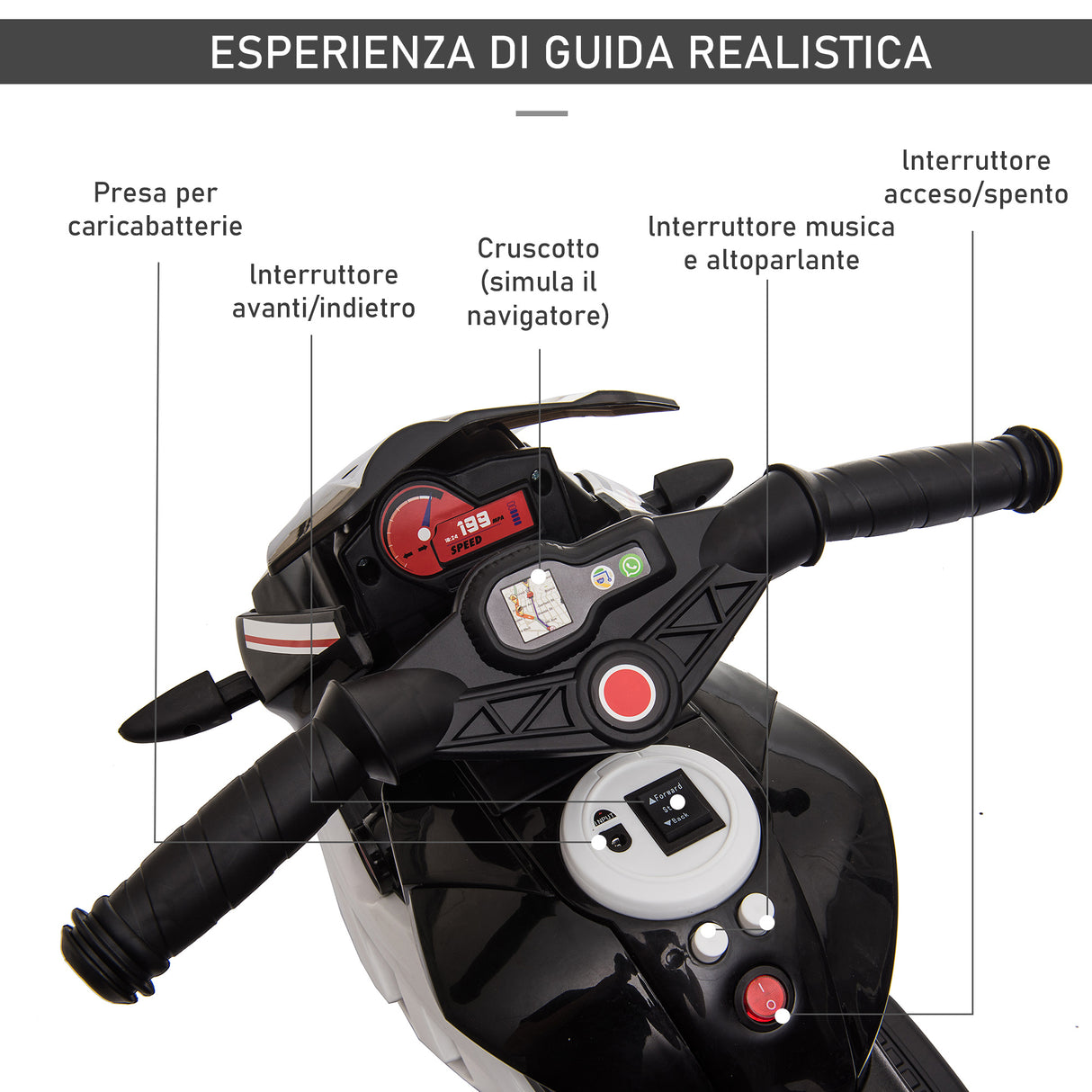 easycomfort easycomfort moto elettrica per bambini 3 5 anni max 25kg con luci musica batteria 6v e velocita 3kmh 86cmx42cmx52cm nera