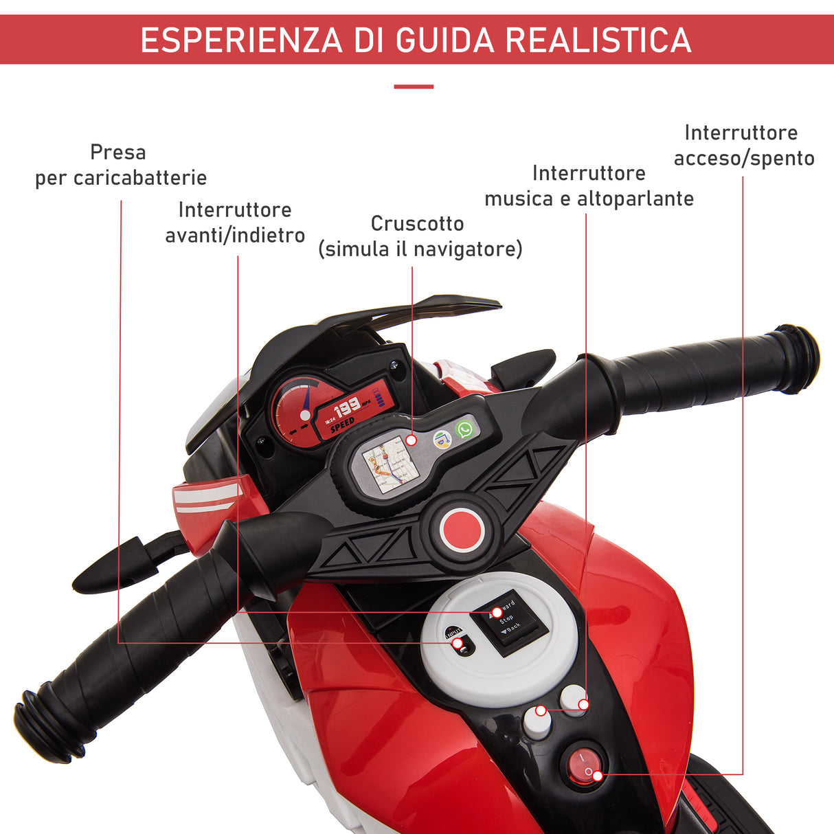 easycomfort easycomfort moto elettrica per bambini 3 5 anni max 25kg con luci musica batteria 6v e velocita 3kmh 86cmx42cmx52cm rossa