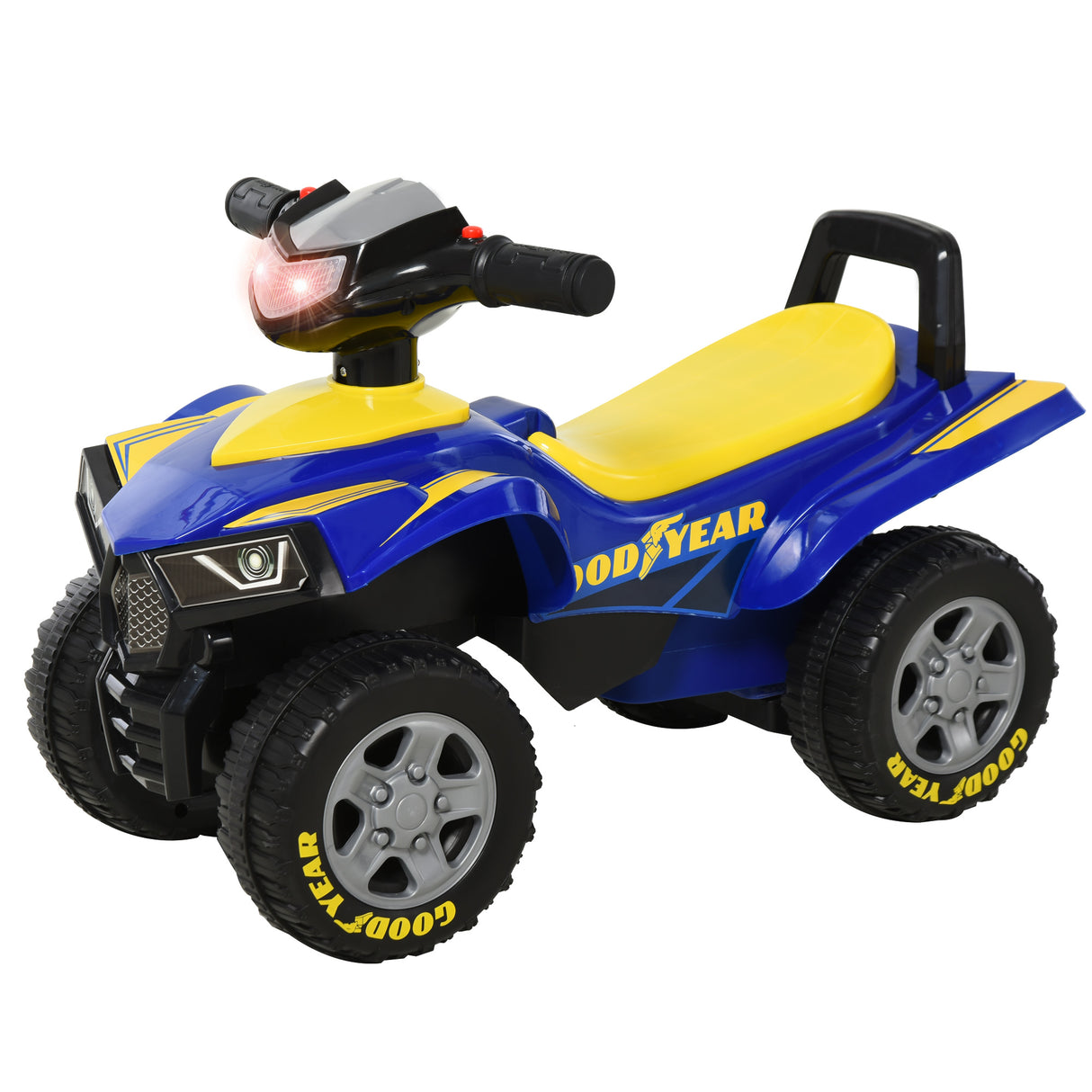 easycomfort easycomfort quad giocattolo per bambini 18 36 mesi con licenza goodyear con luci e suoni realistici blu e giallo 60x31x42cm