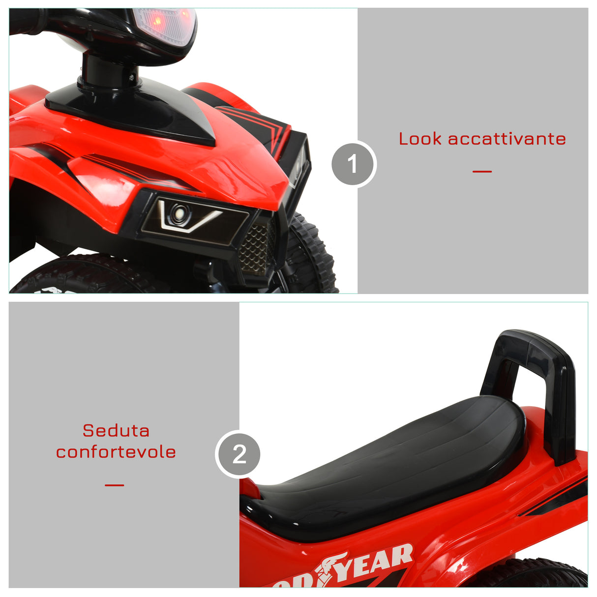 easycomfort easycomfort quad giocattolo per bambini 18 36 mesi con licenza goodyear con luci e suoni realistici rosso e nero 60x31x42cm