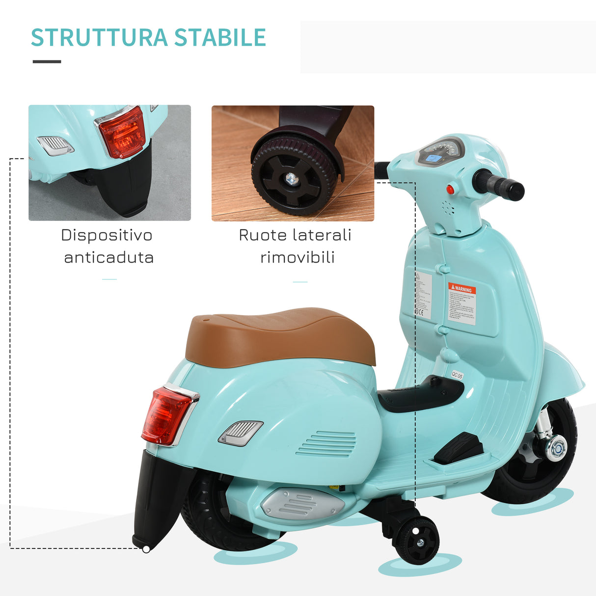 easycomfort easycomfort moto elettrica per bambini con licenza ufficiale vespa batteria 6v fari e clacson per bimbi da 18 36 mesi verde 66 5x38x52cm