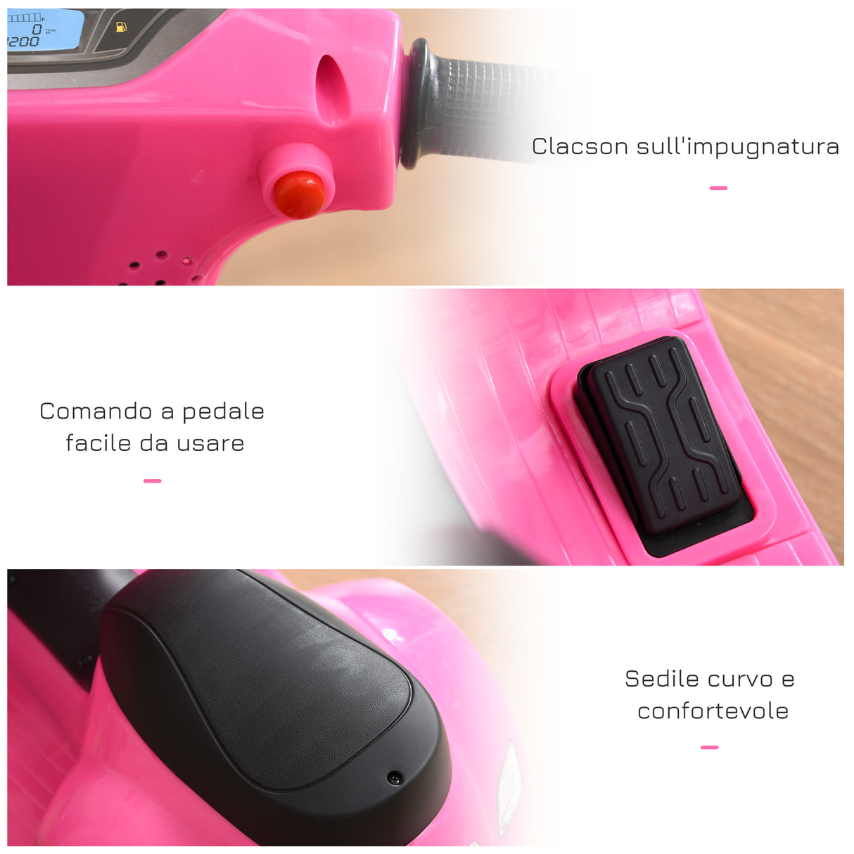 easycomfort easycomfort moto elettrica per bambini con licenza ufficiale vespa batteria 6v fari e clacson per bimbi da 18 36 mesi rosa 66 5x38x52cm
