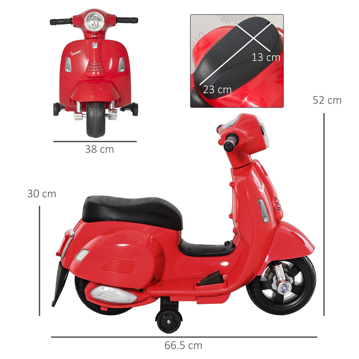easycomfort easycomfort moto elettrica per bambini con licenza ufficiale vespa batteria 6v fari e clacson per bimbi da 18 36 mesi rosso 66 5x38x52cm