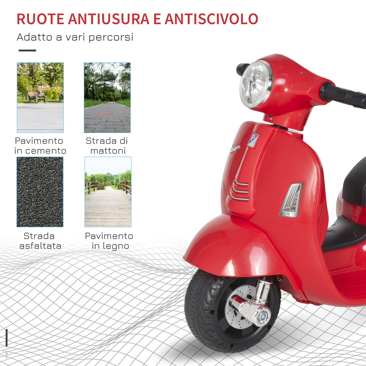 easycomfort easycomfort moto elettrica per bambini con licenza ufficiale vespa batteria 6v fari e clacson per bimbi da 18 36 mesi rosso 66 5x38x52cm
