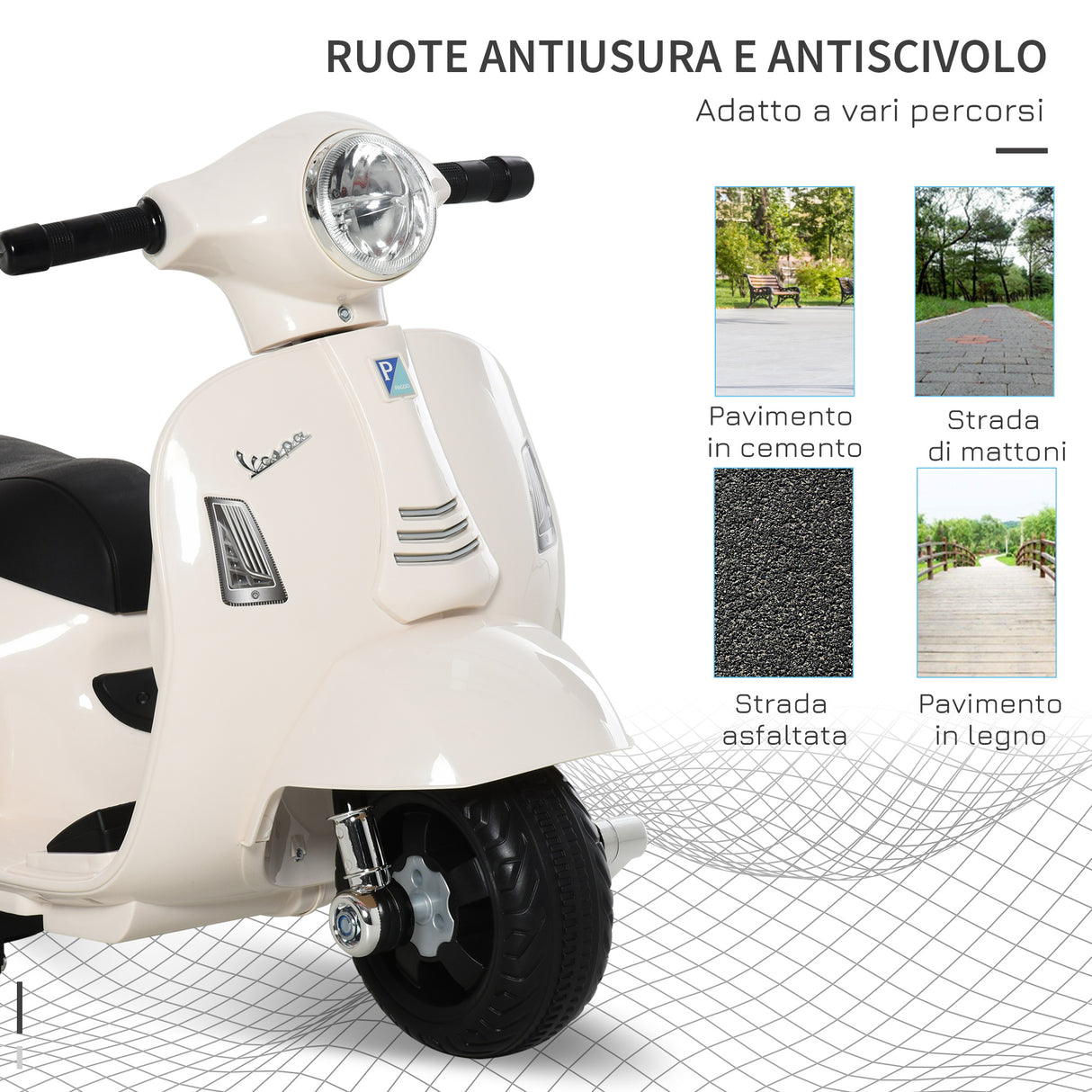 easycomfort easycomfort moto elettrica per bambini con licenza ufficiale vespa batteria 6v fari e clacson per bimbi da 18 36 mesi bianco 66 5x38x52cm