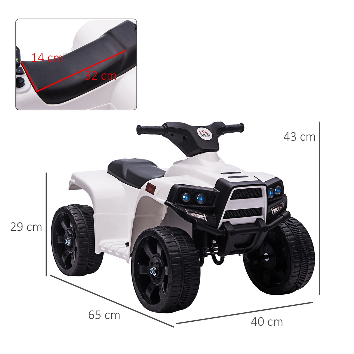 easycomfort easycomfort quad per bambini atv elettrico 6v con fari e clacson velocita 3kmh eta 18 36 mesi 65x40x43cm nero bianco