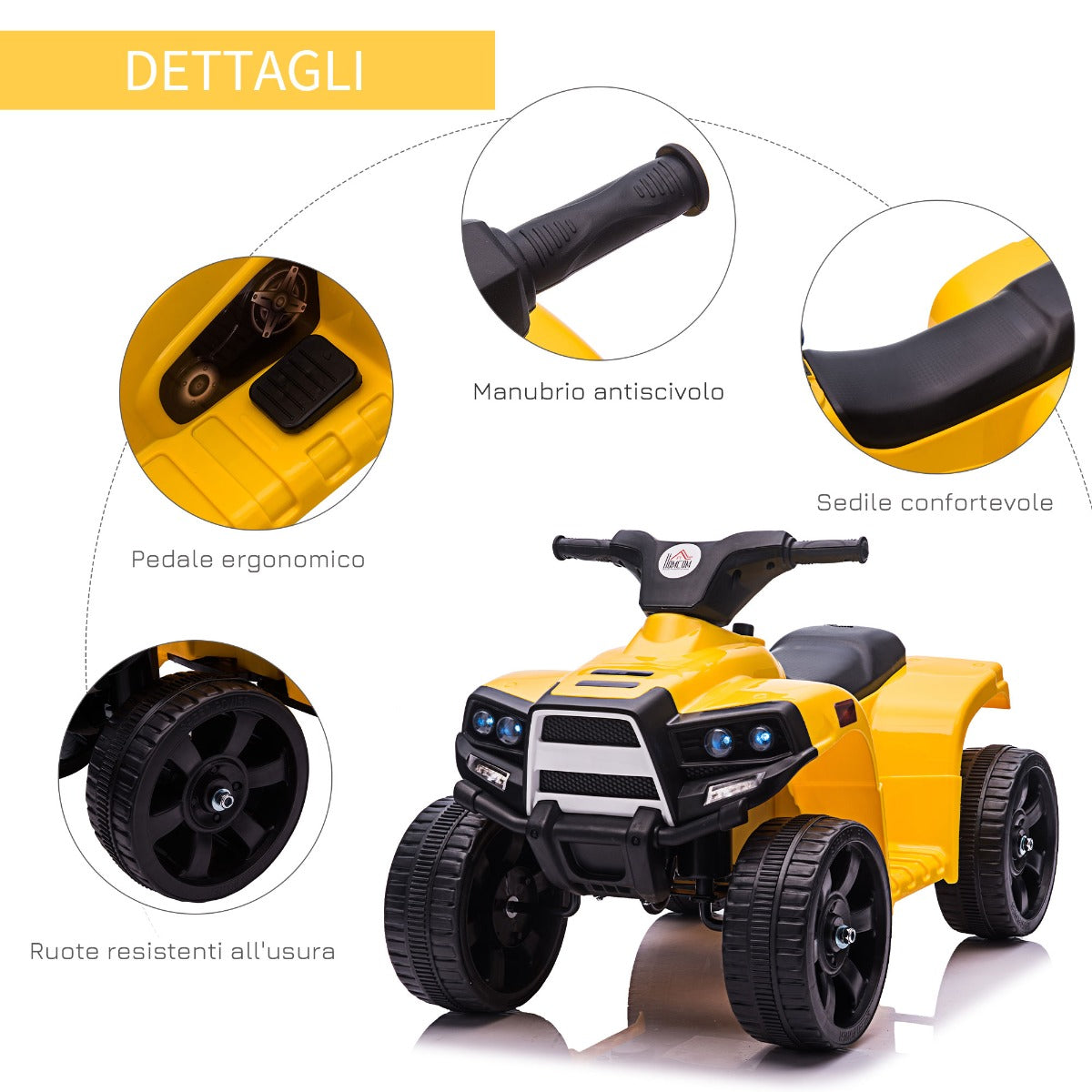 easycomfort easycomfort quad elettrico per bambini atv 6v con fari e clacson velocita 3kmh eta 18 36 mesi 65x40x43cm nero giallo