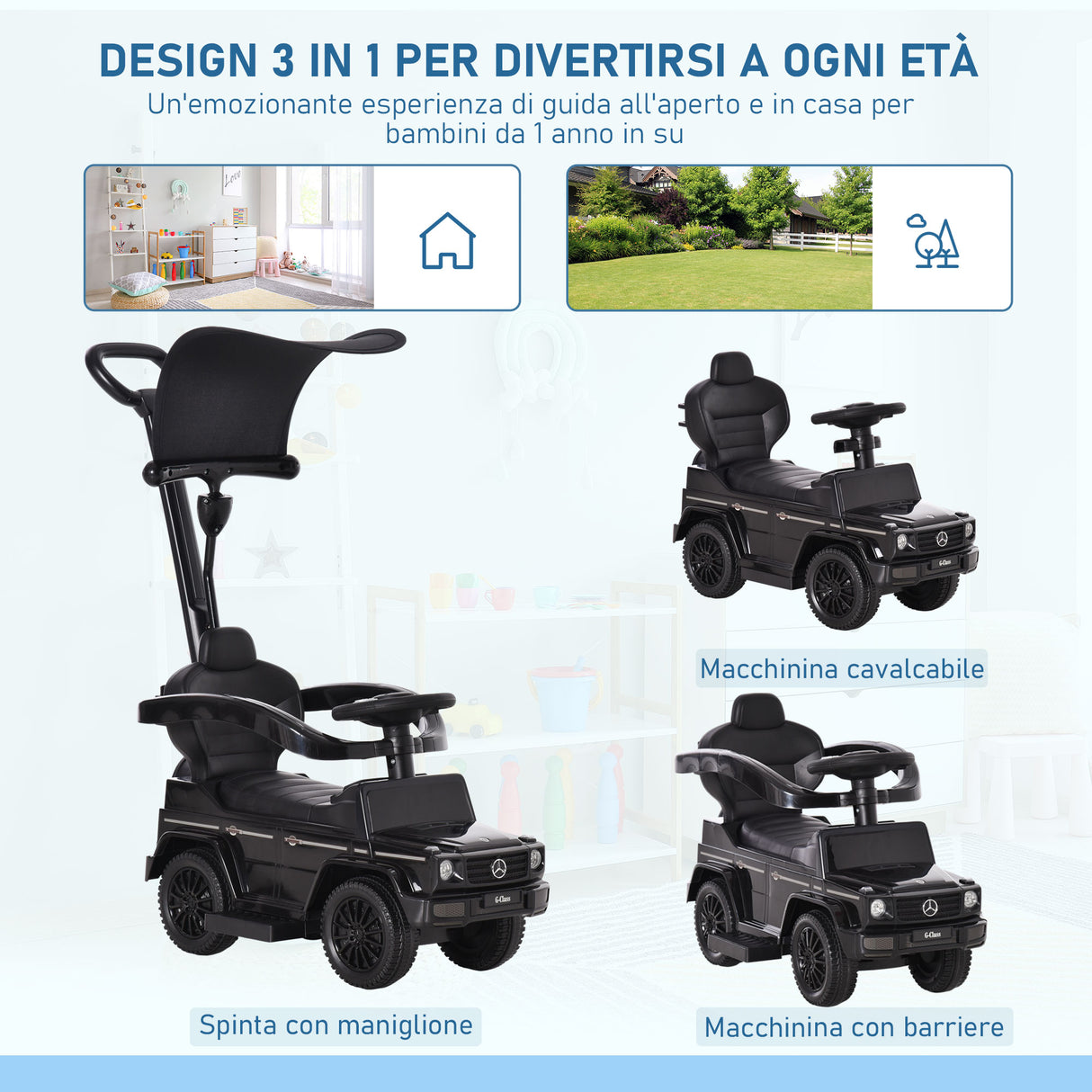 easycomfort easycomfort macchina a spinta per bambini 12 36 mesi con licenza mercedes tettuccio e maniglia di spinta 85 5x40 5x95 cm nero