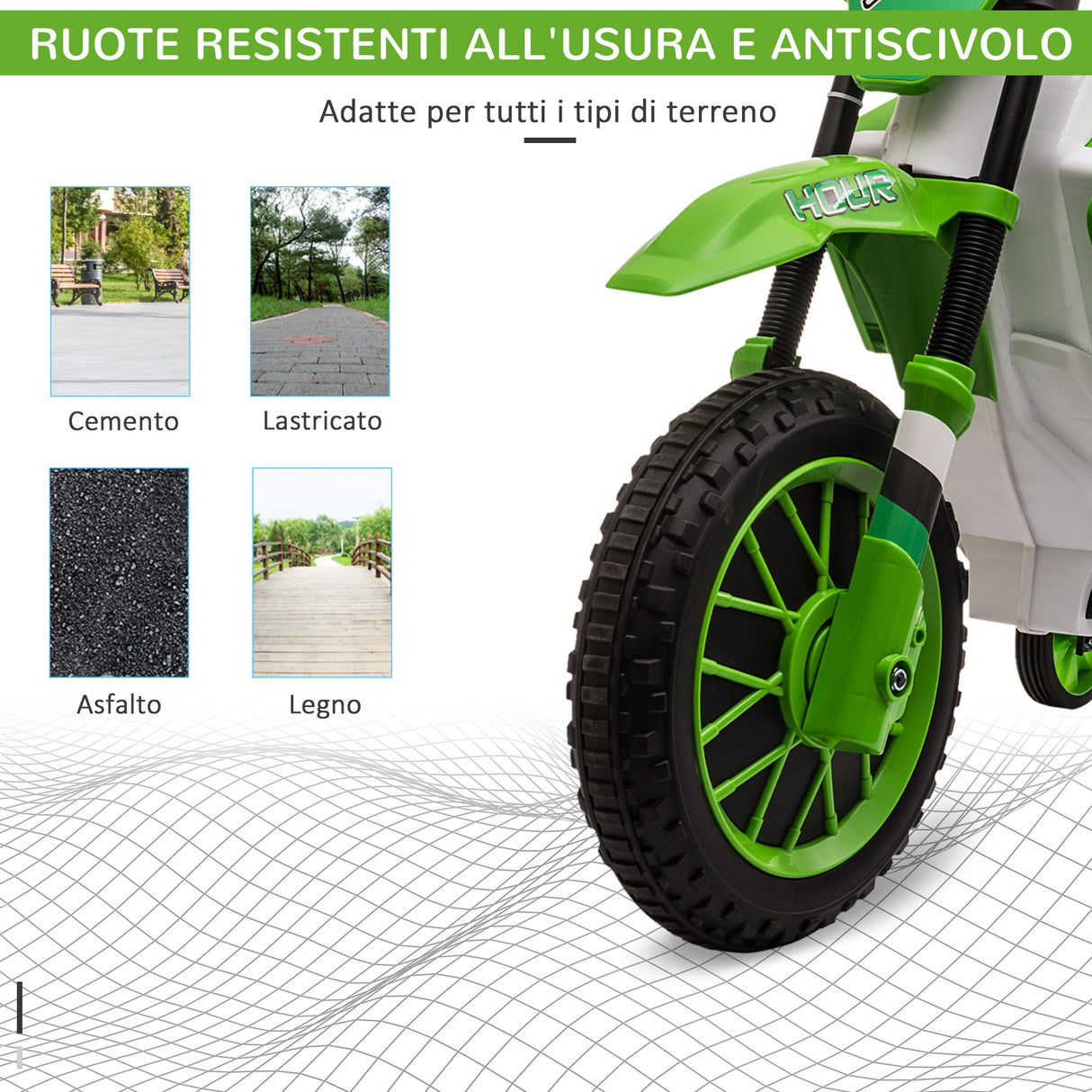 easycomfort easycomfort moto da cross elettrica per bambini da 3 5 anni batteria 12v ricaricabile e rotelline rimovibili 106 5x51 5x68cm verde